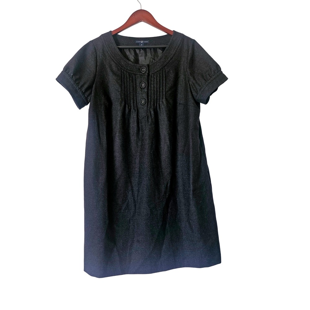 Gap Wool Blend Mini Shift Dress Plus Sz 18 Charcoal Gray Pintuck Career Pockets